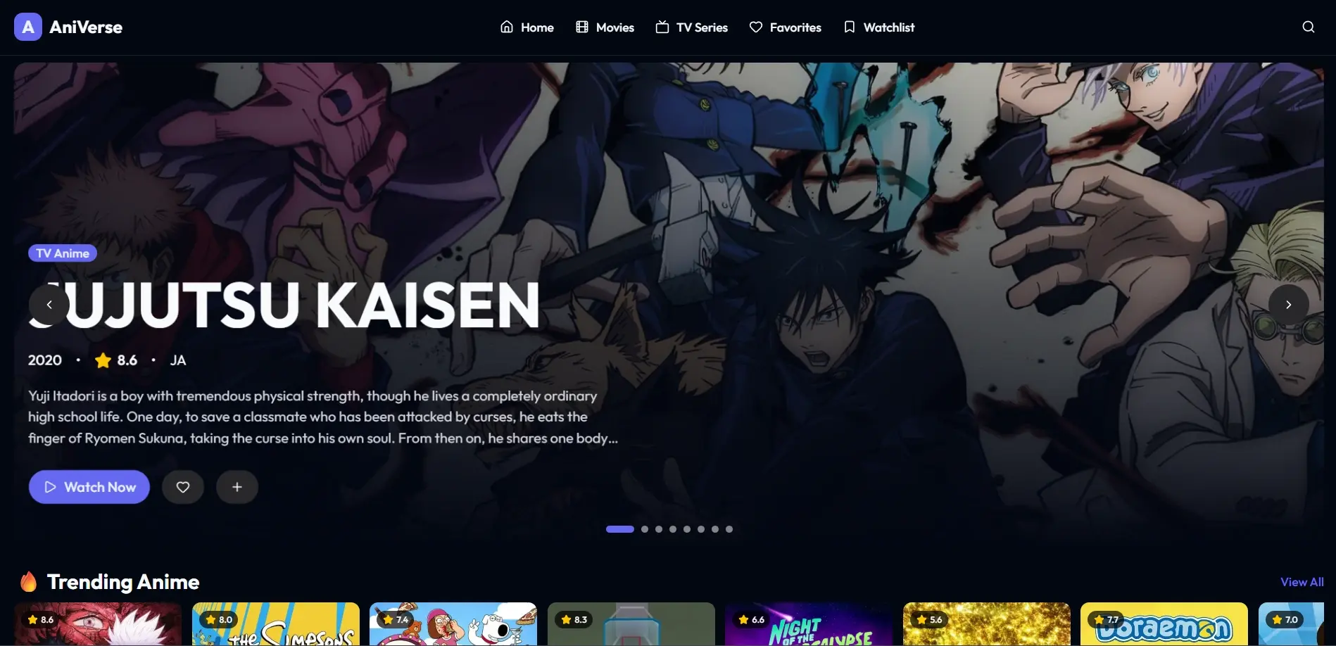 Aniverse landing page