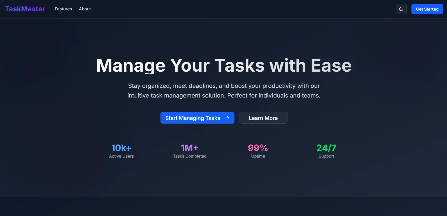 TaskMaster landing page