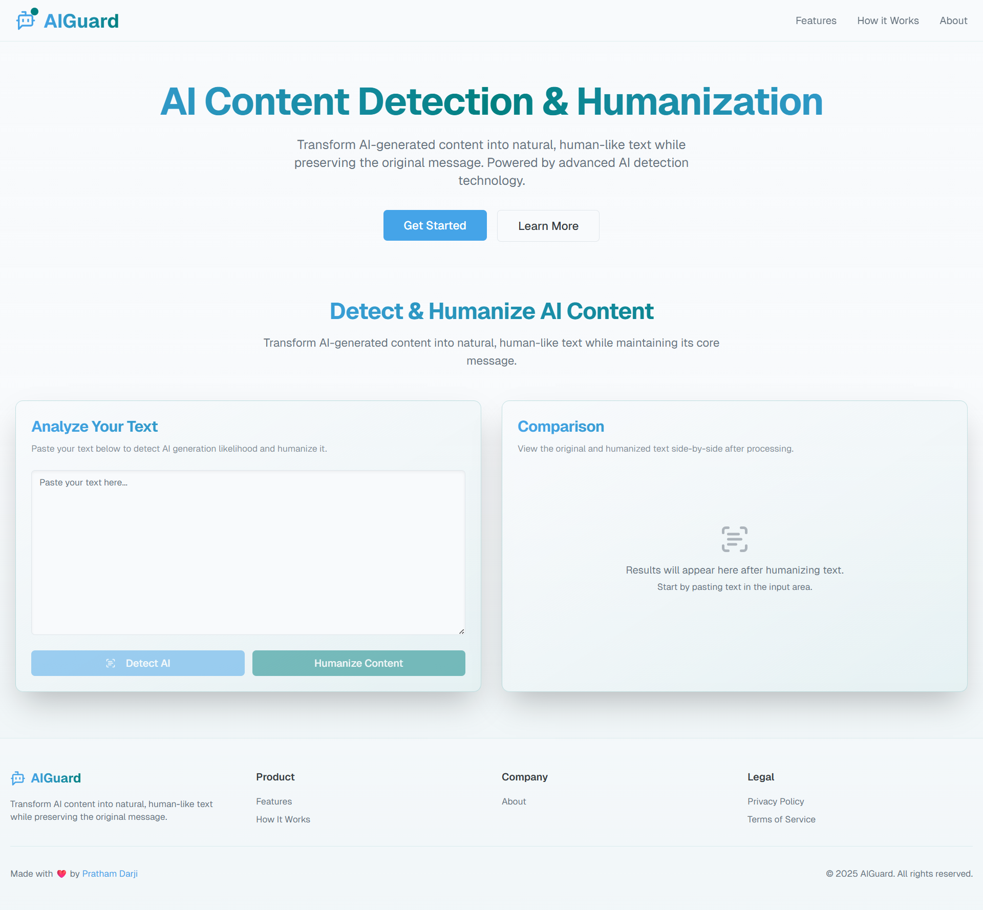 AI Content Detection landing page