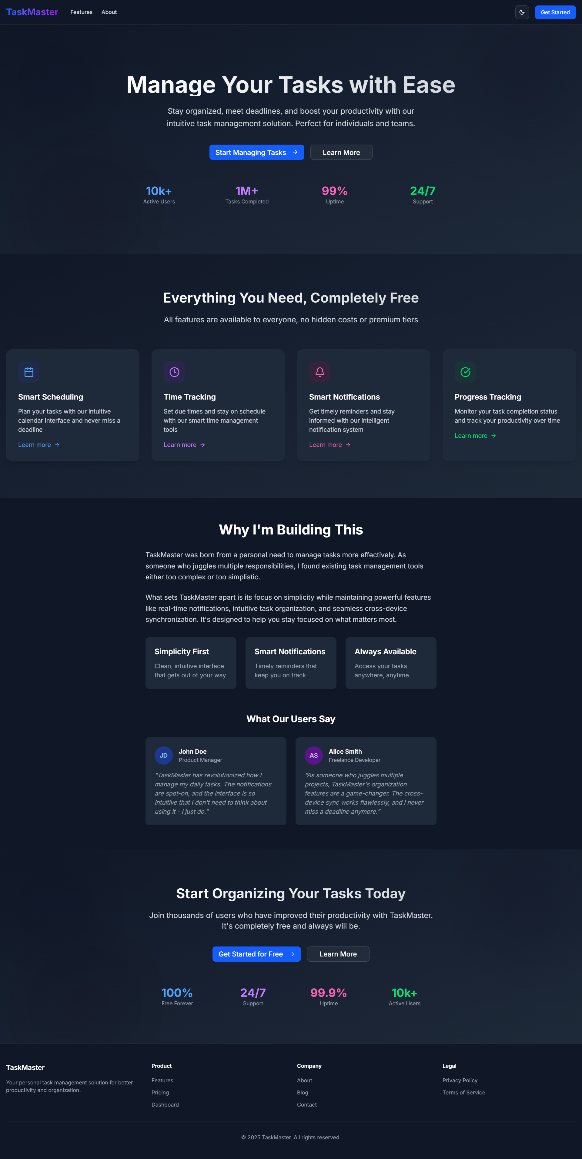 TaskMaster landing page